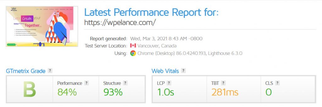 WProcket Results WordPress Website Page Speed